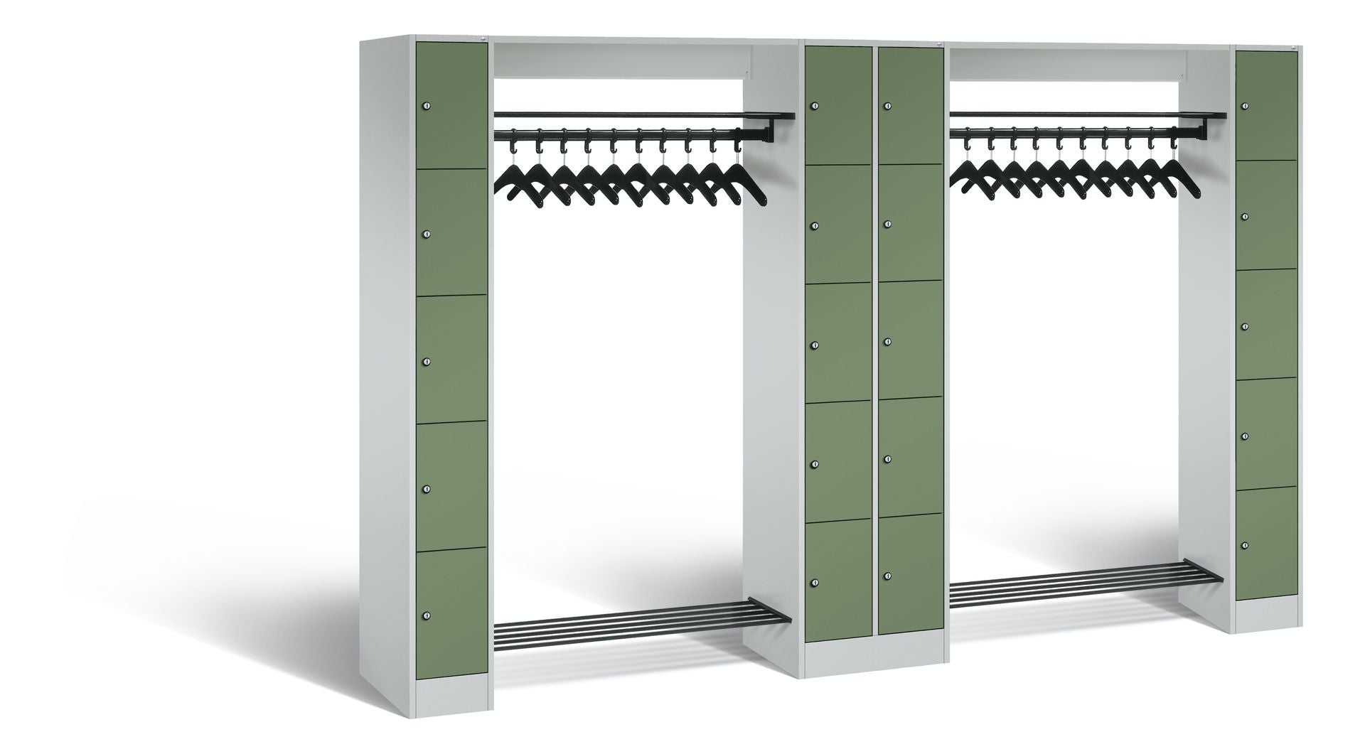 C+P Offene Garderobe, H1950xB2840xT480mm in Resedagrün