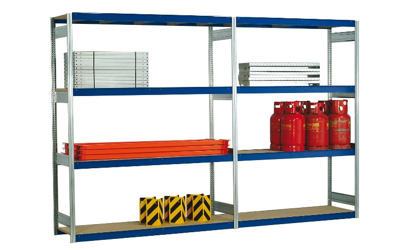 Wide span add-on shelving unit wooden panel 300x257x40 cm shelf load 400 kg bay load 2,500 kg