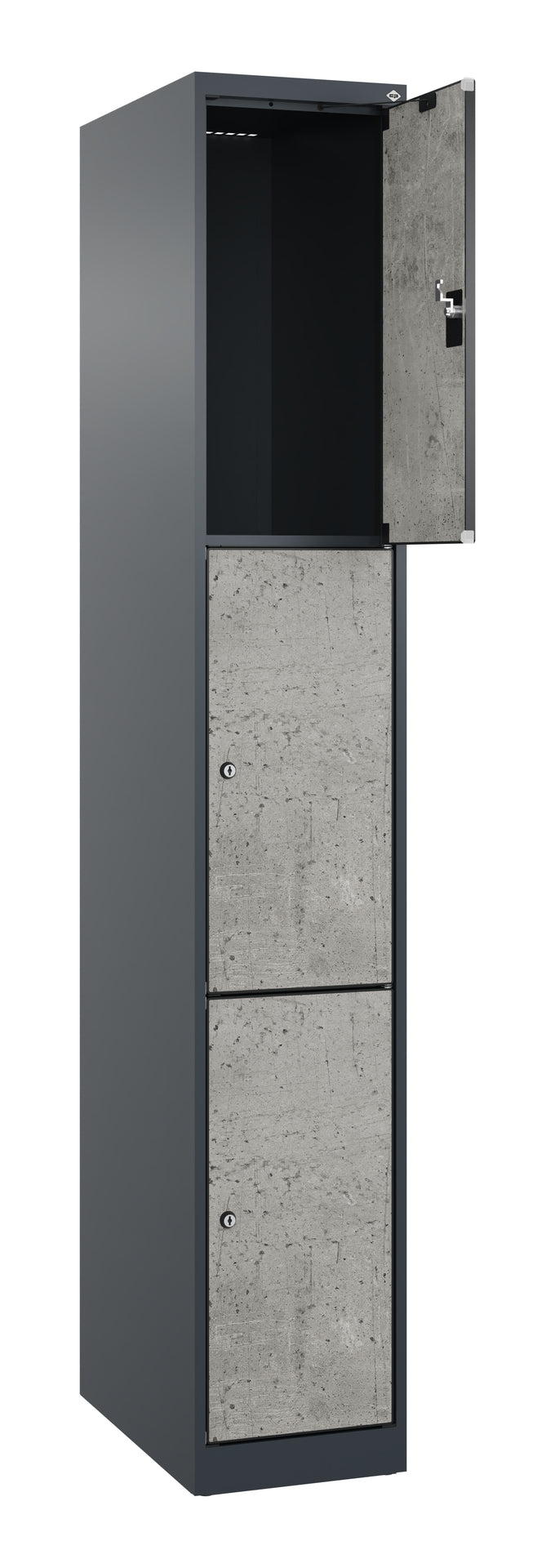 Schließfachschrank Evolo PLUS, 3 Fächer, 1850x300x500mm Dekor Beton