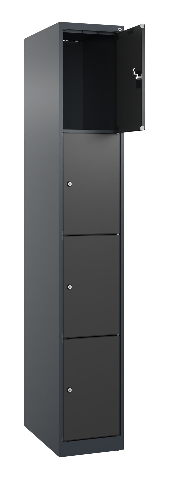 Schließfachschrank Evolo PLUS, 4 Fächer, 1850x300x500mm, Dekor schwarz