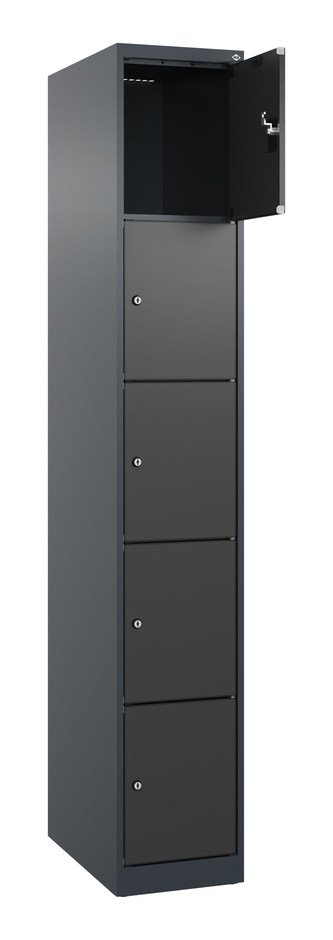 Schließfachschrank Evolo PLUS, 5 Fächer, 1850x300x500mm, Dekor schwarz