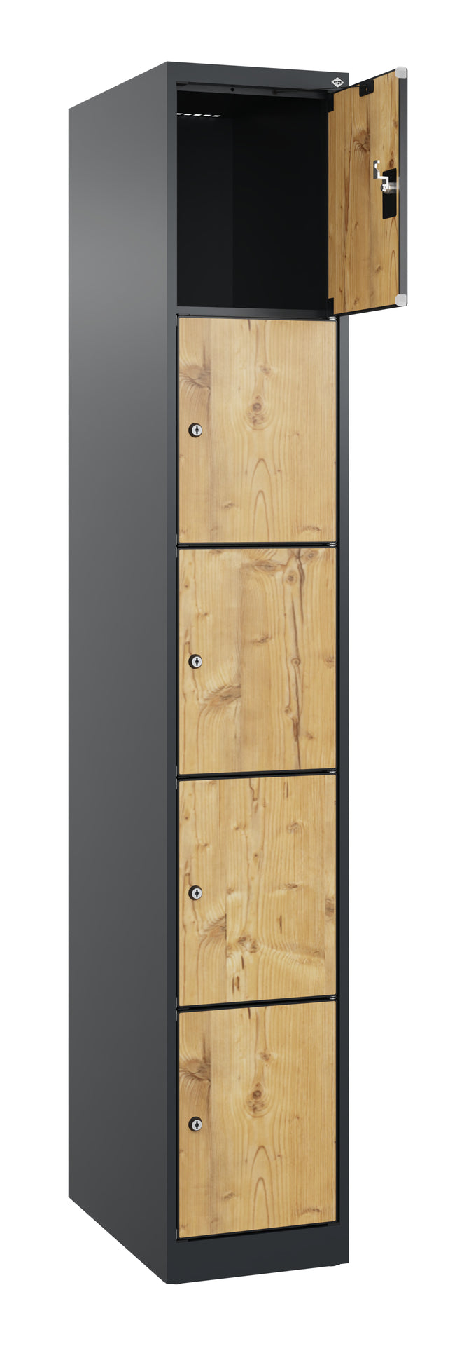 Schließfachschrank Evolo PLUS, 5 Fächer, 1850x300x500mm, Dekor Fichte