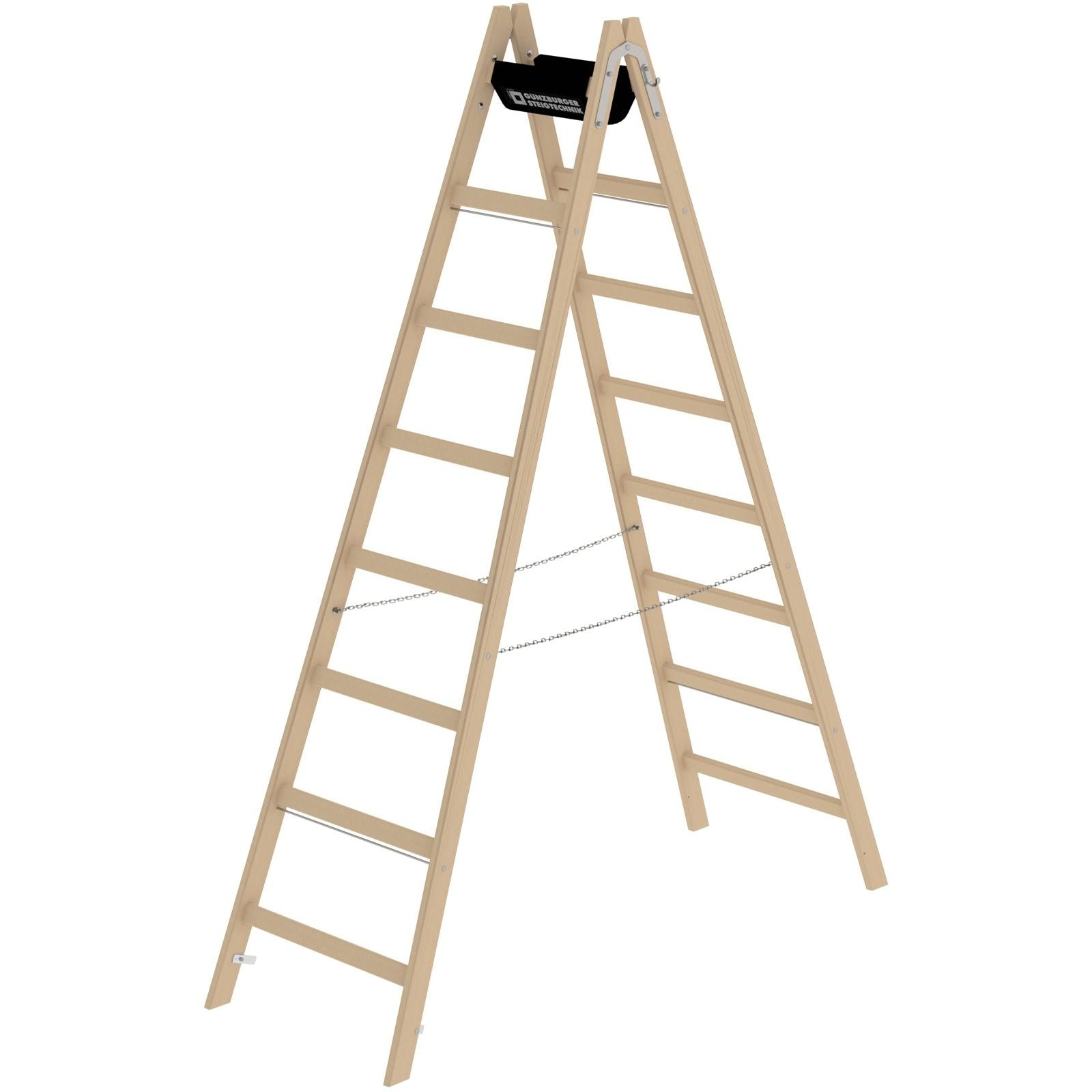 Sprossen-Stehleiter aus Holz 2 x 8 Sprossen