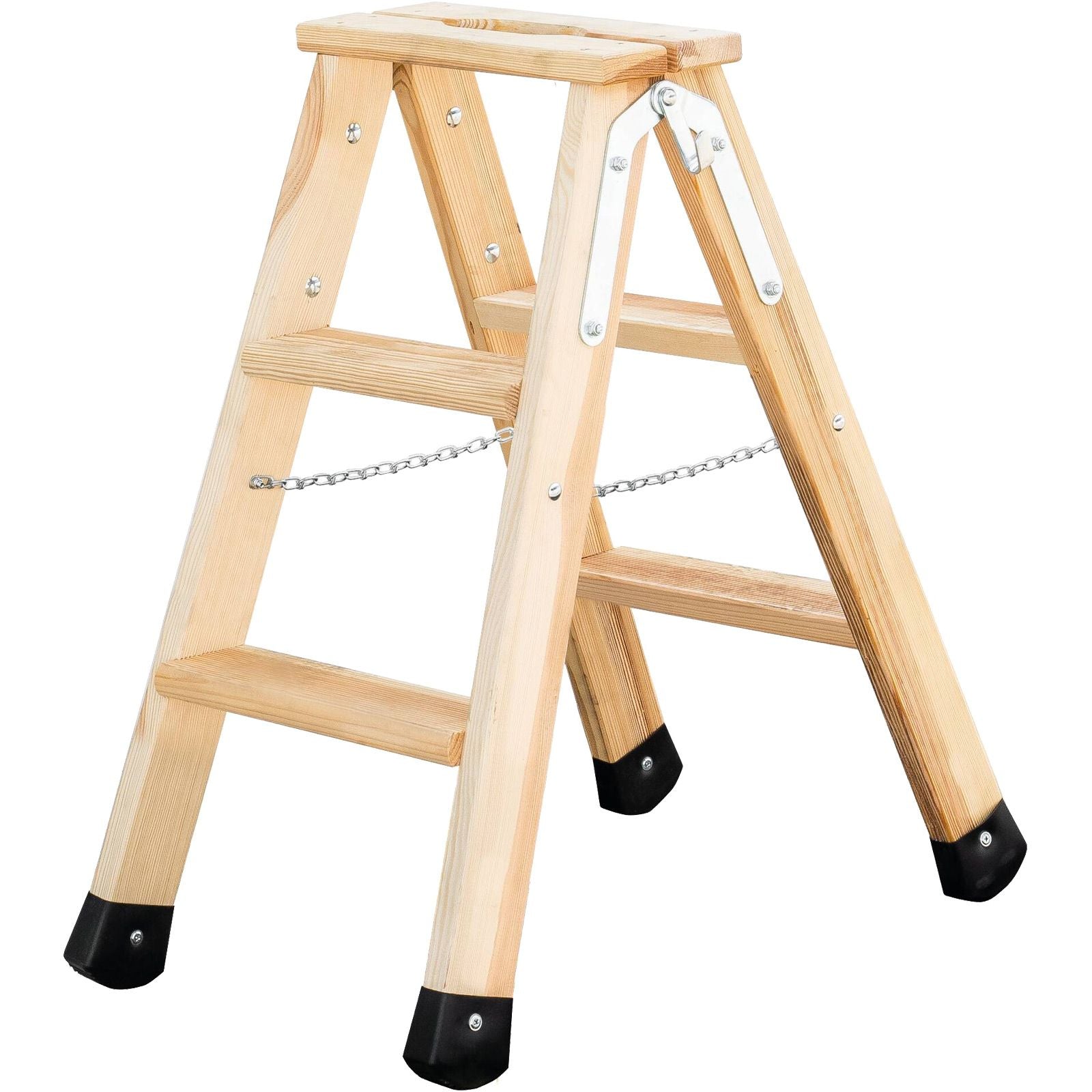 Stufen-Stehleiter beidseitig begehbar Holz 2 x 3 Stufen