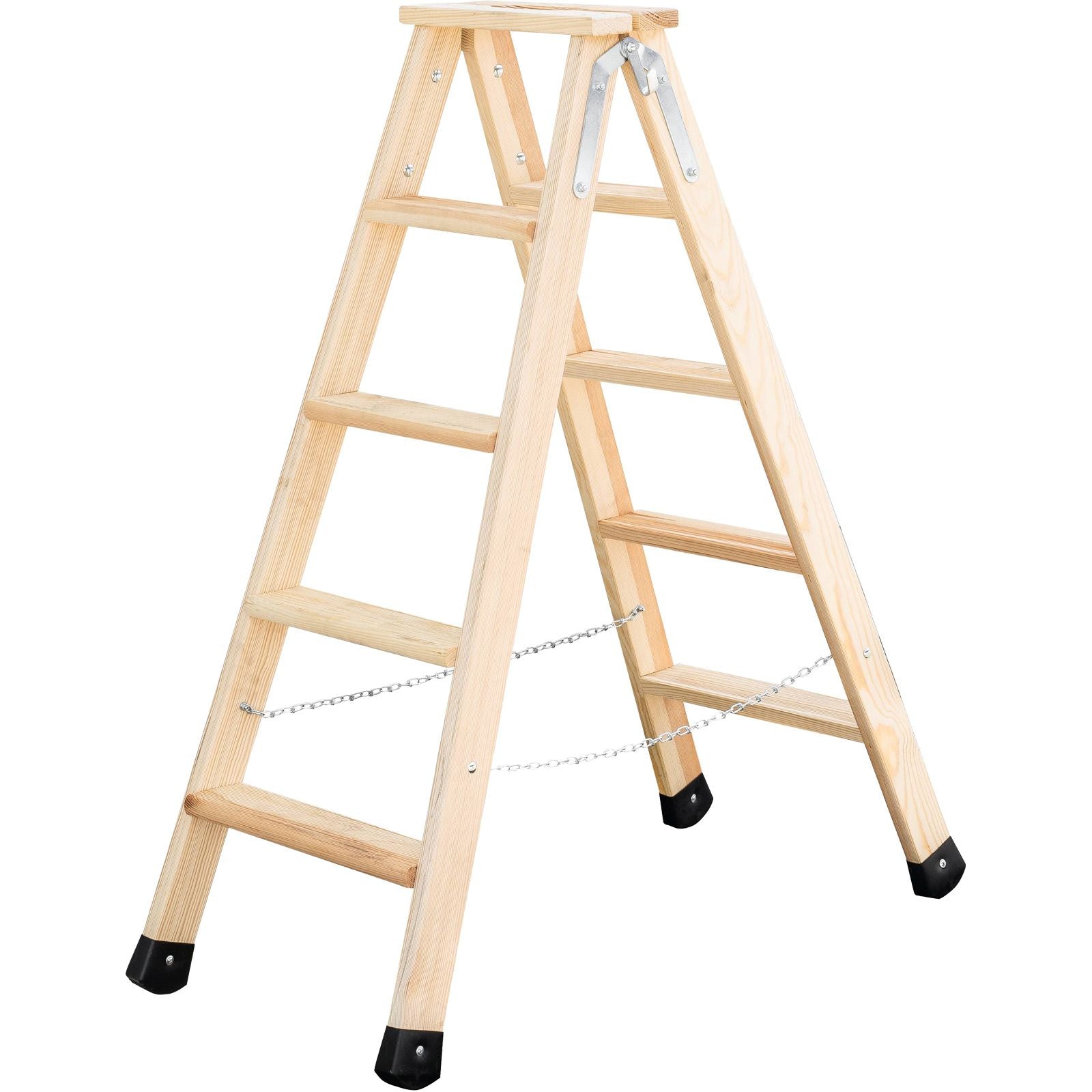 Stufen-Stehleiter aus Holz beidseitig begehbar 2x3 - 2x6 Traglast 150 kg