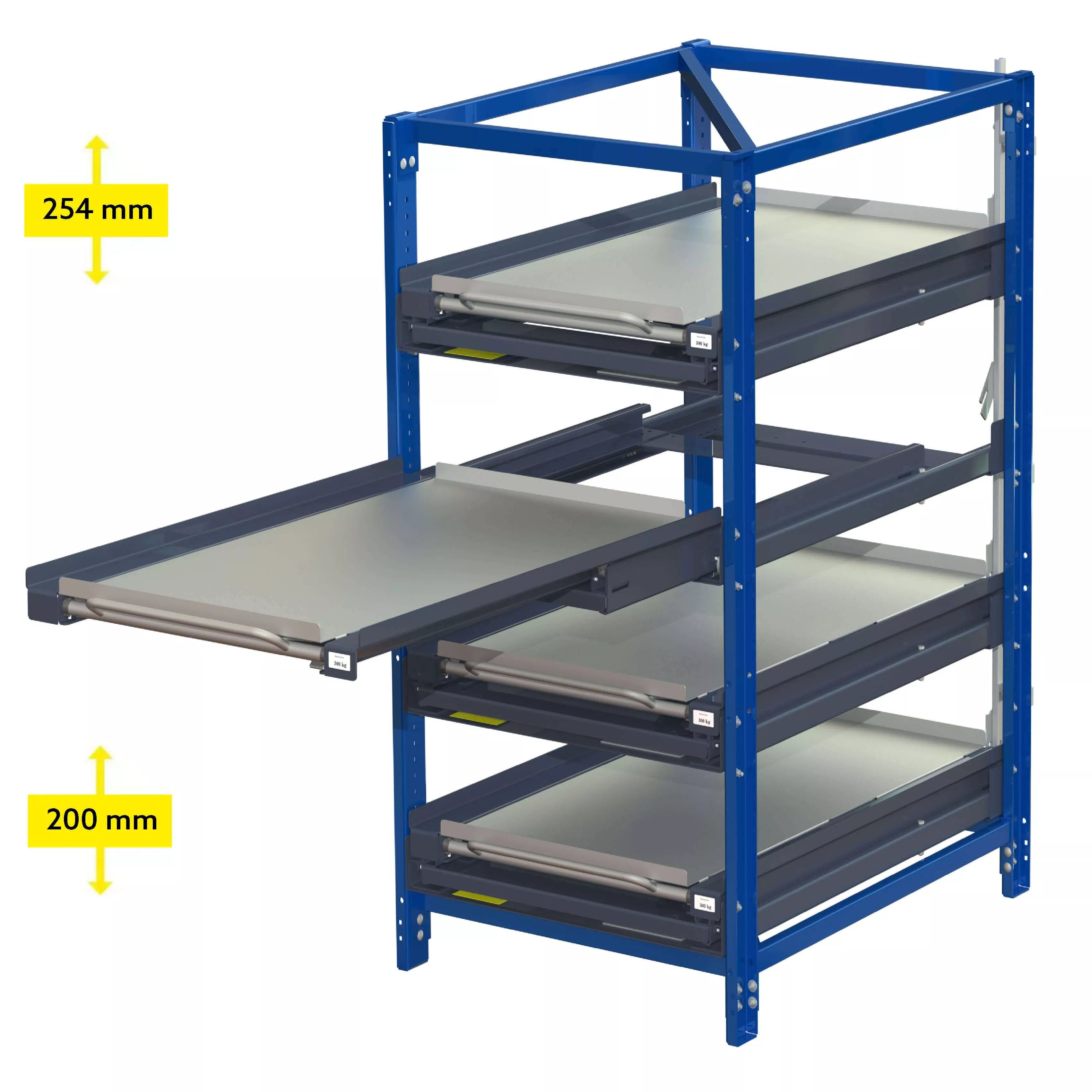 Kompaktes Auszugsregal 300 kg je Schublade