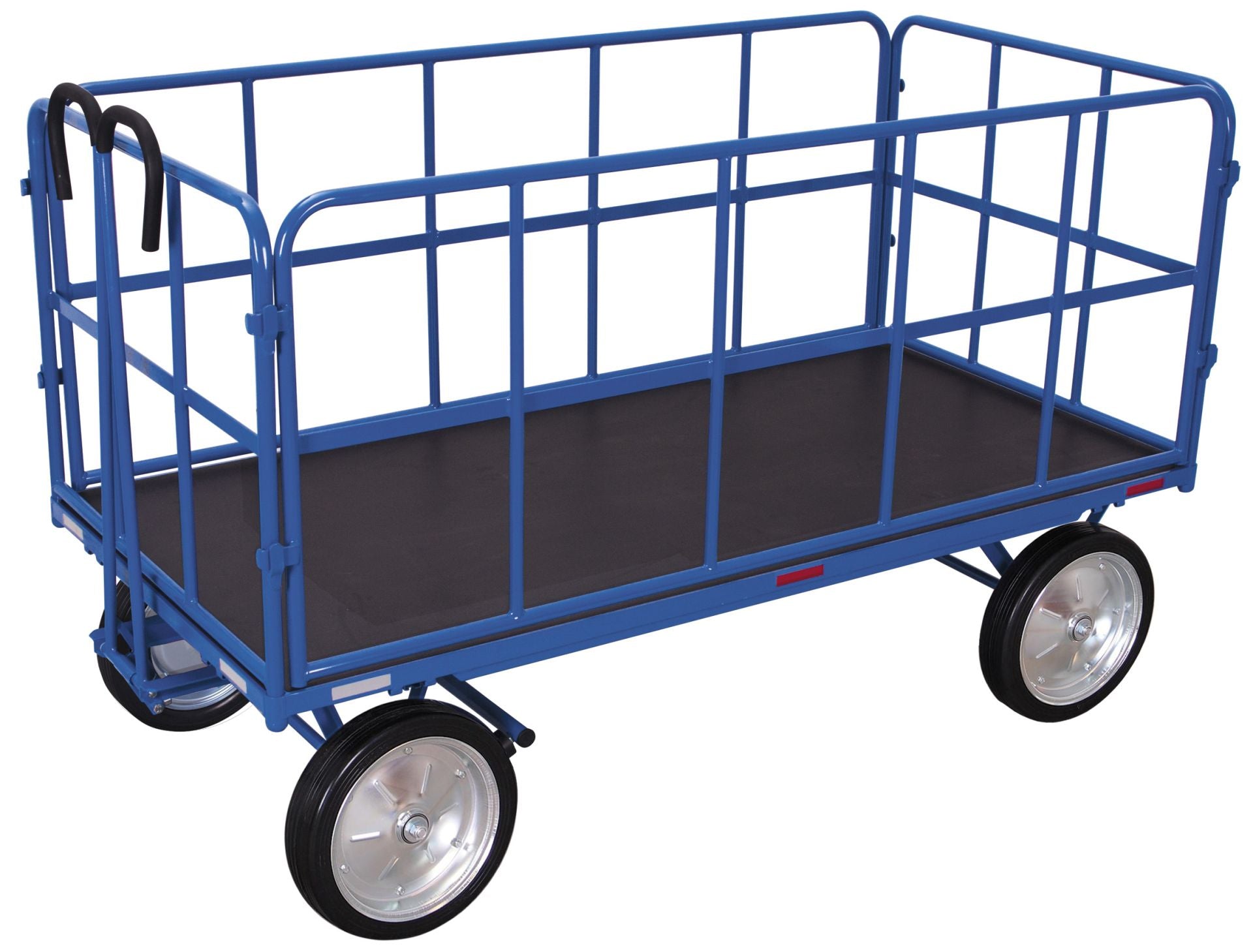 Handpritschwagen mit 4 Rohrgitterwänden in blau mit Luftbereifung